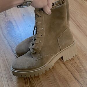 Crown Vintage Tan Brown Leather Suede Telinda Combat Boots